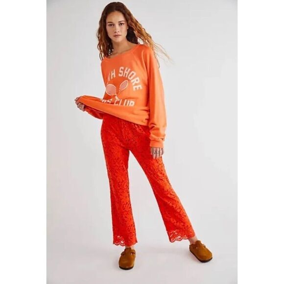 Free People Red Wild Laces Pull-On Crop Flare Pants - Picture 1 of 10